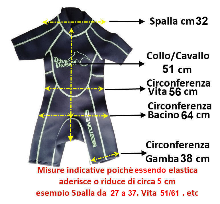 Muta Shorty Bambini Piscina Snorkeling Surf Swim 2,5mm Tg. 4 per Altezza 120/130cm