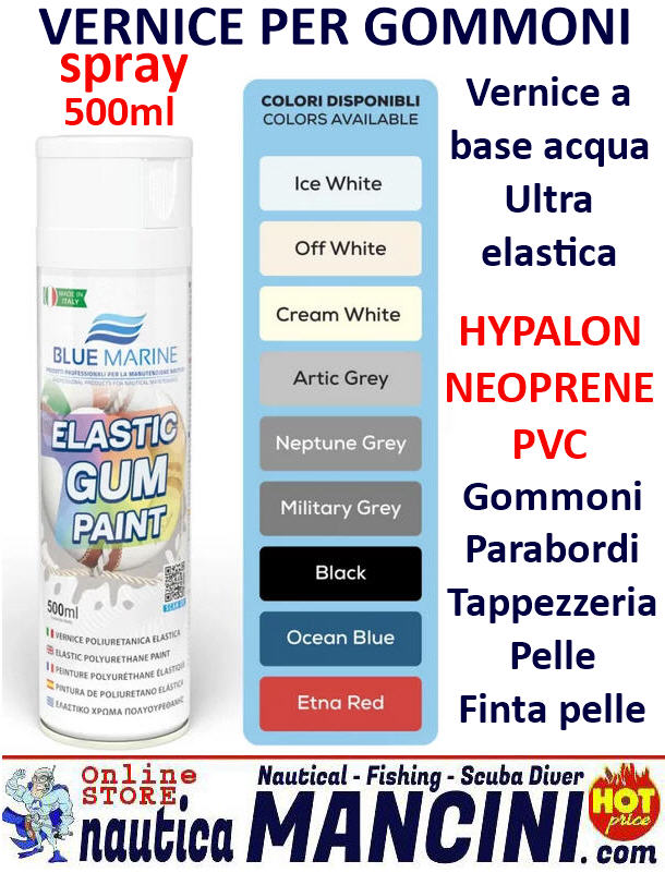 ELASTIC GUM PAINT Vernice Spray per Gommoni, Parabordi, Tappezzeria, Pelle - ultra elastica a base acqua - 500ML - Colore ORCA MILITARY GREY