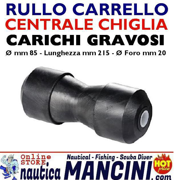 Rullo Carrello Reggichiglia Centrale Ø 85 mm 215 mm foro 20 mm con Anima in Polipropilene NERO