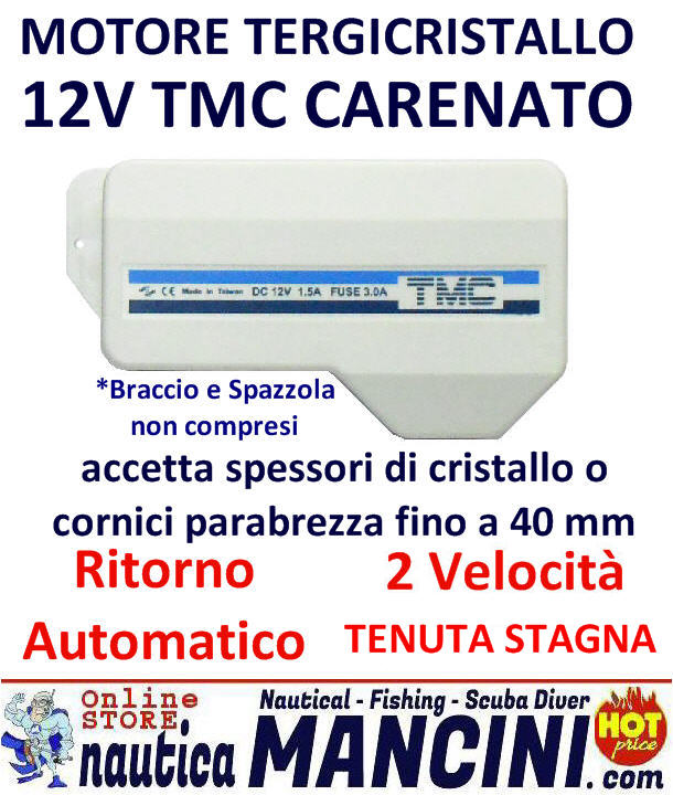 Tergicristallo Motorino TMC 12V Carenato, 2 Velocità, Ritorno automatico