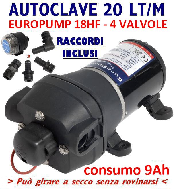 Autoclave 20,0 LT/Min 12V EUROPUMP 18HF - 9A 2.8 Bar 4 Valvole autoaspirante