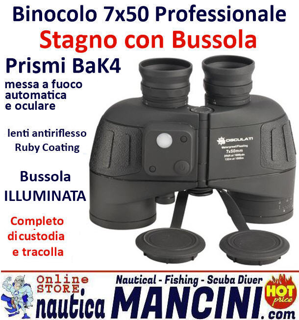 Binocolo 7x50 Professionale Stagno con Bussola illuminata [025