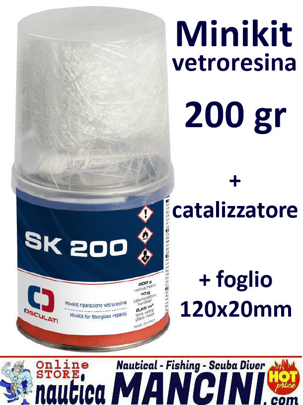 Kit di Riparazione Vetroresina Mini 200 gr+ Catalizzatore + Foglio 120x20mm