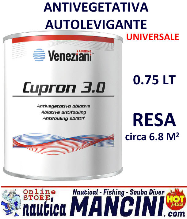 Vernice Antivegetativa Veneziani CUPRON 3.0 Autolevigante 0.75LT NERA