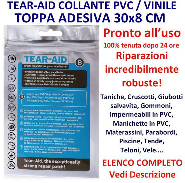 Collante PVC VYNIL TEAR-AID Tipo B per Gommoni PVC, Canotti, Tende, Teloni, Vele... TOPPA 30x8cm