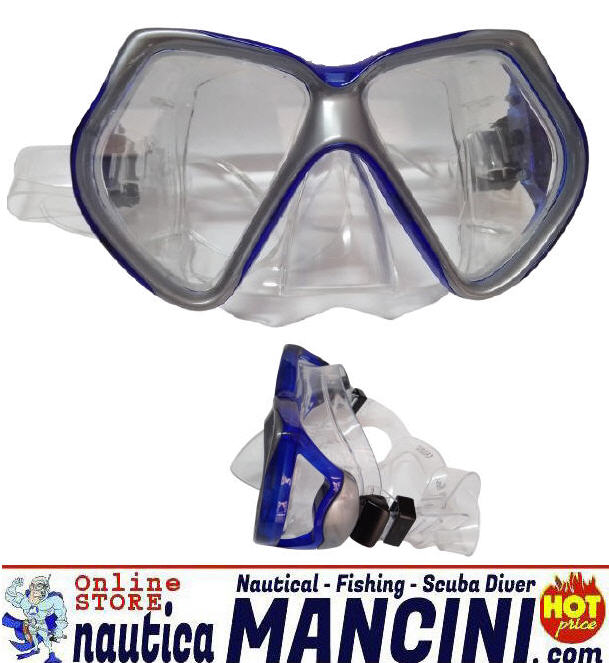 Maschera Adulto SATURNO Bioculare Silicone Trasparente Blu