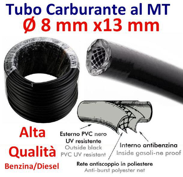 Tubo Carburante in PVC telato Ø 8 mm x13 mm (al metro)