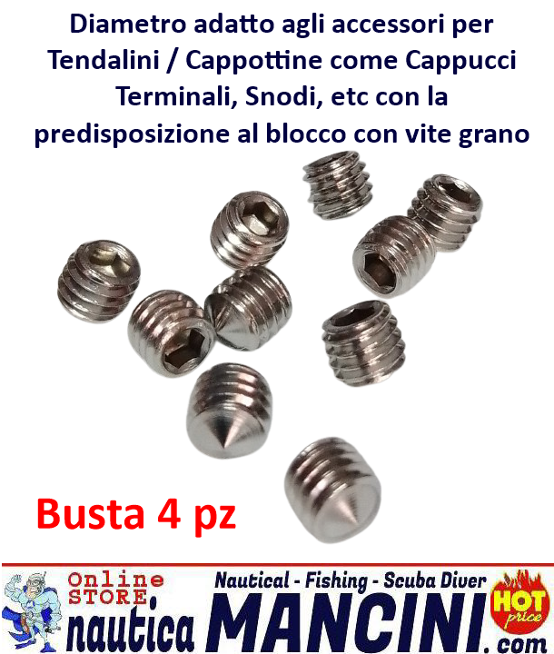 Bulloneria e Viteria INOX A2 - Grano cava Esagonale Ø 6 x 6mm - BS 4pz